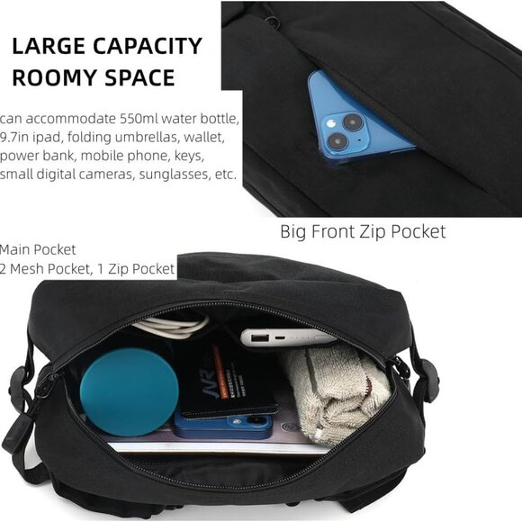 Stylish Waterproof Hip Bag: Large Fanny Pack for Traveling and Hiking, Black - Picture 3 of 6